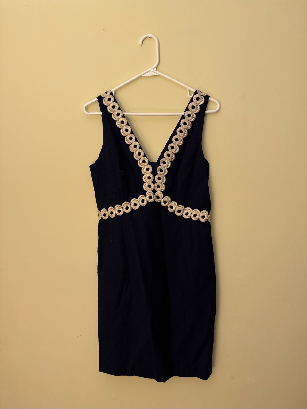 Sleeveless Black Dress with Cream Trim - Elegant V-Neck